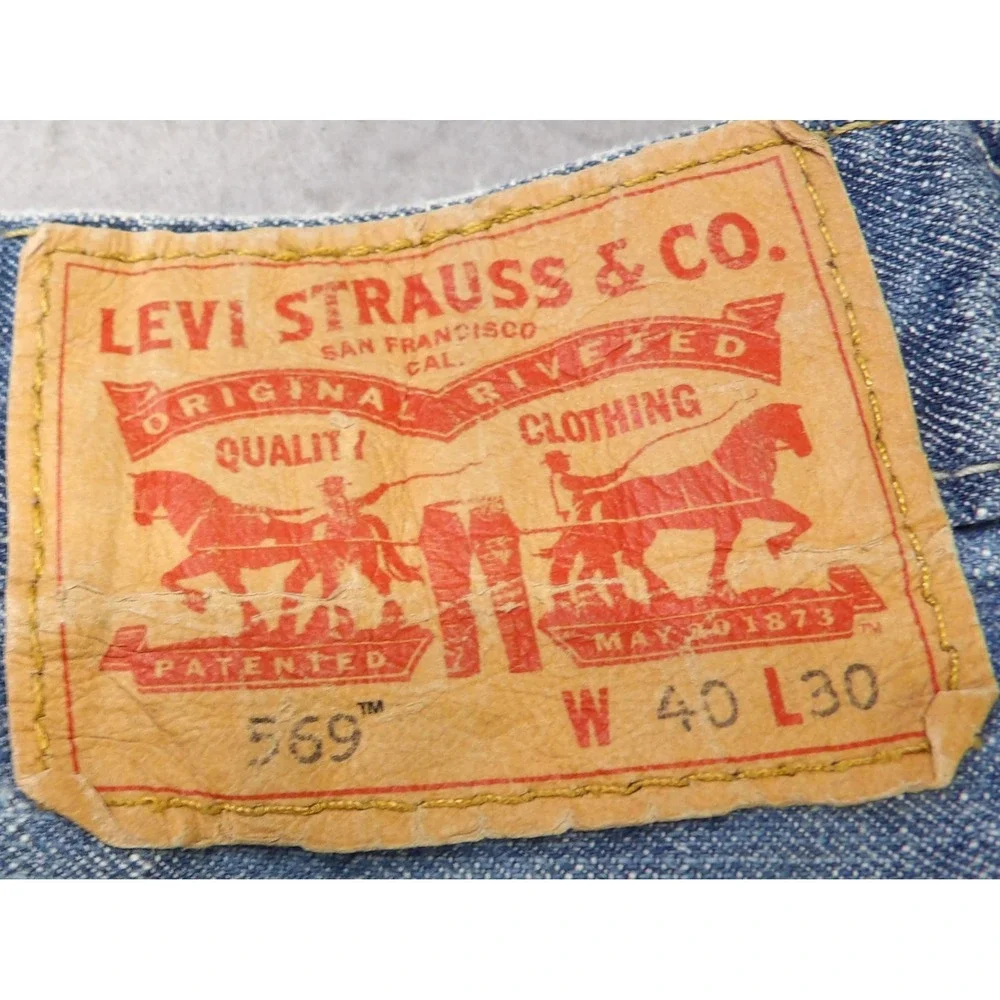Levi's 569 Loose Straight Jeans Men W40xL25 Light Blue Denim Pants Hemmed Baggy